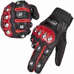 ILM Alloy Steel Leather Hard Knuckle Touchscreen Motorcycle Bicycle Motorbike Powersports Racing Gloves (L, (LEATHER) RED) Model 10CL