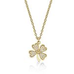 Diamond Treats Dainty Gold Plated Four Leaf Clover Necklace for Women in 925 Sterling Silver, Cute Gold Four Leaf Clover Pendant Necklace for Women and Teen Girls, Lucky Charm Gold Necklaces for Women