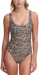 DKNY Women's Scoopneck Mesh Side Insert One Piece Swimsuit, Suntan Leopard, 6