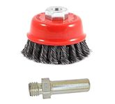 Inditrust Drill Attachment + Twisted 3" (75mm) M-10 Thread Wire Cup Brush for Removing Rust, Paint as Well as for Polishing Wheel Brush