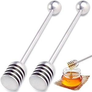 DUGATO Honey and Syrup Dippers, 2pcs 6.3 Inch 304 Stainless Steel Honeycomb Stick Spoon Stirrer Server for Honey Pot Jar Containers (Silver)