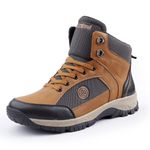 Bacca Bucci® Hike 5-Eye Moto Inspired Light Weighted Mountaineering Backpacking Trekking/Hiking Boots for Men for Beginners- Brown, Size UK7