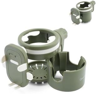 Gromast Universal Stroller Cup Holder with Phone Holder, 3-in-1 Detachable Drink Holder 360° Rotatable, Adjustable Cup Holder for Baby Stroller, Tricycle - Green