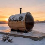 4-7 Person Outdoor Barrel Sauna, Cedar, Wood-Fired Stove, Panoramic Dome