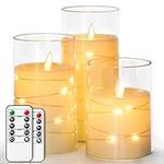 salipt LED Flameless Candles, Battery Operated Flickering Candles, Moving Flame Electric Candle Sets Glass Effect with Remote Timer, Set of 3, H 4" 5" 6" - Fairy Lights