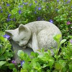 Stone Sleeping Cat Garden Lawn Decoration 21cm Ornament Concrete Statue Rememberance Figurine