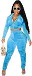 Womens 2 Piece Ruched Velour Hoodie Jogger Tracksuit Two Piece Outfits for Women, Long Sleeve Zip Up Velvet Crop Tops Jacket Tapered Pants Fall Lounge Matching Set Sportswear Jogging Sweatsuit Pockets