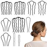 10Pcs Hair Combs Side for Women, Mabor U Shaped French Twist Hair Pin Comb for Women Girls Hair Fork Clips for Vintage Hair Styling Accessories-Black,5 Size