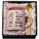 Retirement Gifts for Women, Colleagues Leaving Gifts, Retired Free And Fabulous -14oz Pink Marble Coffee Cup Mug with Gift Box, New Job,Retirement Gifts for Teacher, Boss Lady, Colleagues, Best Friend