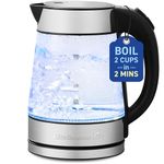 Elite Gourmet EKT-602 Electric 1.7L BPA Free Glass Kettle Cordless 360° Base, Stylish Blue LED Interior, Handy Auto Shut-Off Function – Quickly Boil Water for Tea & More, Stainless Steel