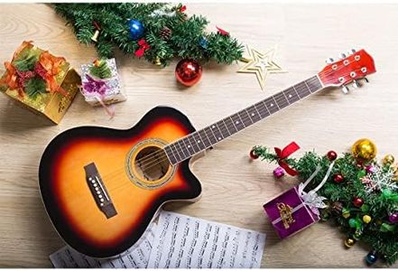 ARTALL 39 Inch Handmade Solid Wood Acoustic Cutaway Guitar Beginner Kit with Gig Bag, Strings, Picks, Strap, Glossy Sunset