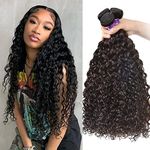 Water Curly Human Hair 3 Bundles (12 14 16 Inch)100% Unprocessed Brazilian Water Wave Human Hair Weaves Remy Virgin Hair Weft for Black Women Natural Color