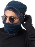 AMOLDO Winter Woolen Unisex Knit Beanie Cap And Neck Warmer Set With Fur Lining | Hat And Scarf Soft And Warm Combo Set For Men And Women (IN, Alpha, Free Size, Navy, Beanie Neck Set)