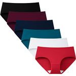 INNERSY Cotton Pants Women Underwear Ladies Midi Knickers Multipack Comfy Briefs Packs of 6 (12, Red/White/Basic Dark)