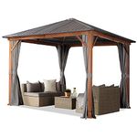 TOOLPORT Garden gazebo 3x3 m wood finish, steel roof hardtop 4 side panels in grey
