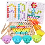 Bestie toys Bead Holder Wooden Clip Beads Holder Children's Toys for 3 Years Old, Montessori Board, Fine Motor Early Education Color Recognition Chopsticks Clip Beads Hands Brain Training