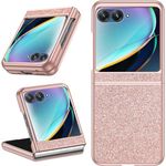 NINKI for Motorola Razr Plus 2024 Case with Screen Protector, Moto Razr Plus + 2024 Case,Glitter Leather Case for Motorola Razr 50 Ultra Case, Flip Phone Case for Motorola Razr+ 2024 Case - Rose Gold