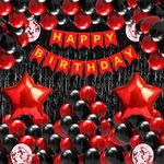 Rozi Decoration Happy Birthday Party Decoration Combo Set Contains Banner, Confetti Metallic Balloons, Foil Fringe Curtain | Black & Red Pack of 33 Pcs