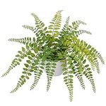 Hollyone Artificial Fern Potted Plant for Outdoors Indoors Lifelike Faux Boston Fern Artificial Plants Fern in White Pot for Garden Patio Home Farmhouse Windowsill Office Living Room Desk Decoration