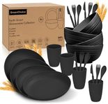 Wheat Straw Dinnerware Sets for 4 - GreenChoice Lightweight & Unbreakable Dishes Microwave & Dishwasher Safe Perfect for Camping, Picnic, RV, Dorm Plates, Cups and Bowls (Black)