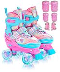 Sportneer Kids Roller Skates, Roller Skates with Protective Gear Set, Adjustable Roller Skates with 8 Light up Wheels, for Girls Kids Youth Beginner Indoor & Outdoor Use (1pair)