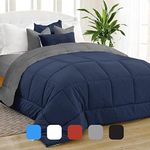 Equinox International All-Season Navy Blue/Charcoal Grey Quilted Comforter -Goose Down Alternative -Reversible Duvet Insert Set -Machine Washable -Hypoallergenic -Plush Microfiber Fill (350 GSM)(King)