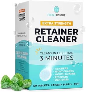 Retainer Cleaner, Denture Cleaner (120 Tablets) Removes Cloudiness, Brightens and Freshens Clear Aligners, Retainers, Night Guards, Mouth Guards, Dental Appliances, Fresh Knight