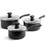 GreenChef Diamond Healthy Ceramic Non-Stick, 3-Piece Saucepan Set with Lids, 16cm/1.5L, 18cm/2.1L and 20cm/3.1 L, Milkpans Pots, PFAS-Free, Induction Suitable, and Oven Safe up to 160˚C, Black