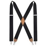 HISDERN Men's Braces for Trousers with 4 Strong Clips Heavy Duty Suspenders X Style Black Adjustable Suspender