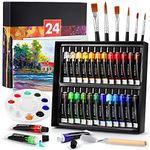 DazSpirit Acrylic Paint Set, 24 Vibrant Colors(12ml/0.4oz) Acrylic Paint Set for Adults, Kids, Artists Students Beginners, with 6 Art Brushes, Scraper & Palette, for Canvas, Wood, Ceramic, Fabric