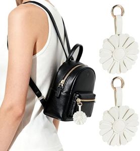 URIZZD Air Tag Keychain for Apple Airtags Holder, 2 Pack Flower Air Tag Cases, Leather Cover for AirTags Holder (Beige)