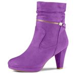 Allegra K Women's Ankle Zip Platform High Heel Purple Mid Calf Boots 7.5 M US