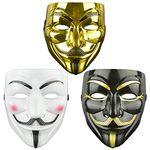 DWTECH 3 Pack V For Vendetta Mask Adults/Kids Guw Fawkes Mask Anonymous Mask,World Book Week,Halloween Kit for Halloween Cosplay Party Gift