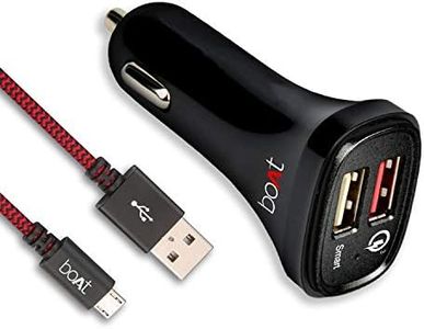 boAt Dual Port Rapid 5V Car Charger (Qualcomm Certified) Smart Charging with Quick Charge 3.0 for Cellular Phones (Black) (Free Micro USB Cable)