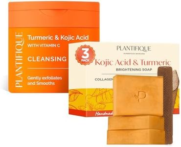 PLANTIFIQUE Kojic Acid and Turmeric Cleansing Pads 60 & Kojic Acid Soap with Turmeric – Face & Body Cleanser Bars with Hyaluronic Acid, Collagen & Vitamin C