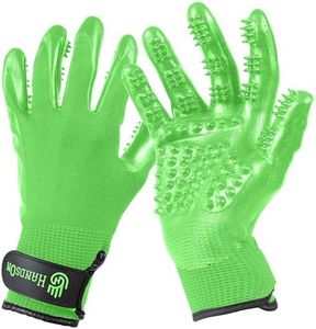 H HANDSON Pet Grooming Gloves - Patented #1 Ranked, Award Winning Shedding, Bathing, & Hair Remover Gloves - Gentle Brush for Cats, Dogs, and Horses (Mono Green, Large)