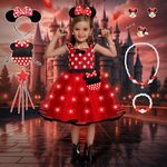 COYBTO Light Up Princess Costumes for Girls, Polka Dots Fancy Dress with Mouse Ears Bag Necklace Sets, Kids Light Up Princess Dress for Christmas Halloween Birthday Party Cosplay