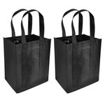 BENIFILE Bottle Carrier, 2 Pcs Bottle Bags for Wine, Non-Woven Wine Carrier for 6 Bottles, Reusable Compartment Black Carrier Bags Holder with Carry Handle for Travel Camping Picnic Beer Drinks Party