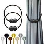 Hion Magnetic Curtain Tiebacks Black 2pcs, Curtain Tiebacks Buckles Holdbacks Holders Hooks Clip for Home Bedroom Office Decorative Curtain