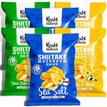 Shiitake Mushroom Chips - (6 Pack) - Vegan Prawn Crackers, Less Than 100 Calories, Gluten Free Mushroom Snack. Variety Pack - Sea Salt, Sour Cream & Onion, Garlic & Herbs Flavour (6 Pack)