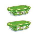 Pyrex Microwave Safe Classic Rectangular Glass Dish Vented Lid 0.35 Litre Green (Pack of 2)