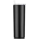 Gteller Double Wall 18/8 Stainless Steel Vacuum Slim Skinny Tumbler with Straw and lid, Insulated Travel Mug Keeping Beverage Cold and Warm (Black, 20oz)