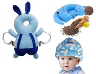 HUG PUPPY Baby Head Protector Cushion Plush Soft Toy-Full Protection Helmet Baby Head Protector Child Adjustable Shoulder Strap Mustard Seed Head Shaping Pillow Set of 3 (Blue)