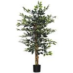 HOMCOM 4.3FT Artificial Ficus Tree, Fake Tree with Leaves, Faux Plant in Nursery Pot for Indoor and Outdoor Decoration