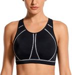 SYROKAN Women's High Impact Full Support Wire Free Padded Active Sports Bra Black 36DD