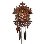 8KB24 Traditional Black Forest Cuckoo Clock, Newly Wood Coo Coo Clock Decorative Wall Clock with Pendulum and Chiming Function - Perfect Wooden Handicraft for Home Livingroom Decor (A)