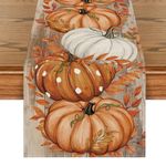 Artoid Mode Orange Pumpkins Leaves Wood Autumn Table Runner, Seasonal Fall Kitchen Dining Table Decoration for Home Party Decor 40x140 cm