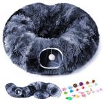 Odoland Large Cat Tunnel, Collapsible Cat Tube with Central Mat, S-Shape Cat Tube and Cat Donut Tunnel with 20pcs Cat Toys Fun for Kitten, Puppy, Ferret, Rabbit, Cat Tunnels for Indoor Cats,Deep Blue