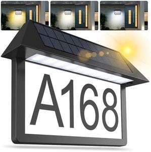 deerdance Solar Address Sign, House Numbers Sign for Outside 3 Color Temperature, High Brightness Address Numbers 300LM, Wall Mounted Address Plaque for Home Yard Street