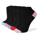 Socksmad Ladies Trainer Socks Size 4-7 - Coloured Heel & Toe Socks Black Multipack - Womens Sports Socks - Cotton-Rich, Summer Trainer Liners - Gifts for Her - 5 Pair Pck Heel & Toe PK1